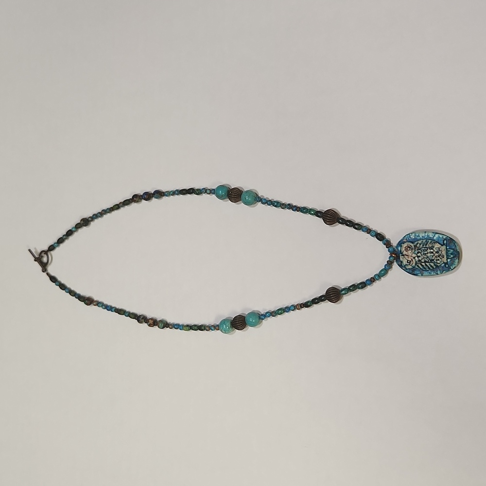 Beaded carved Owl pendant necklace